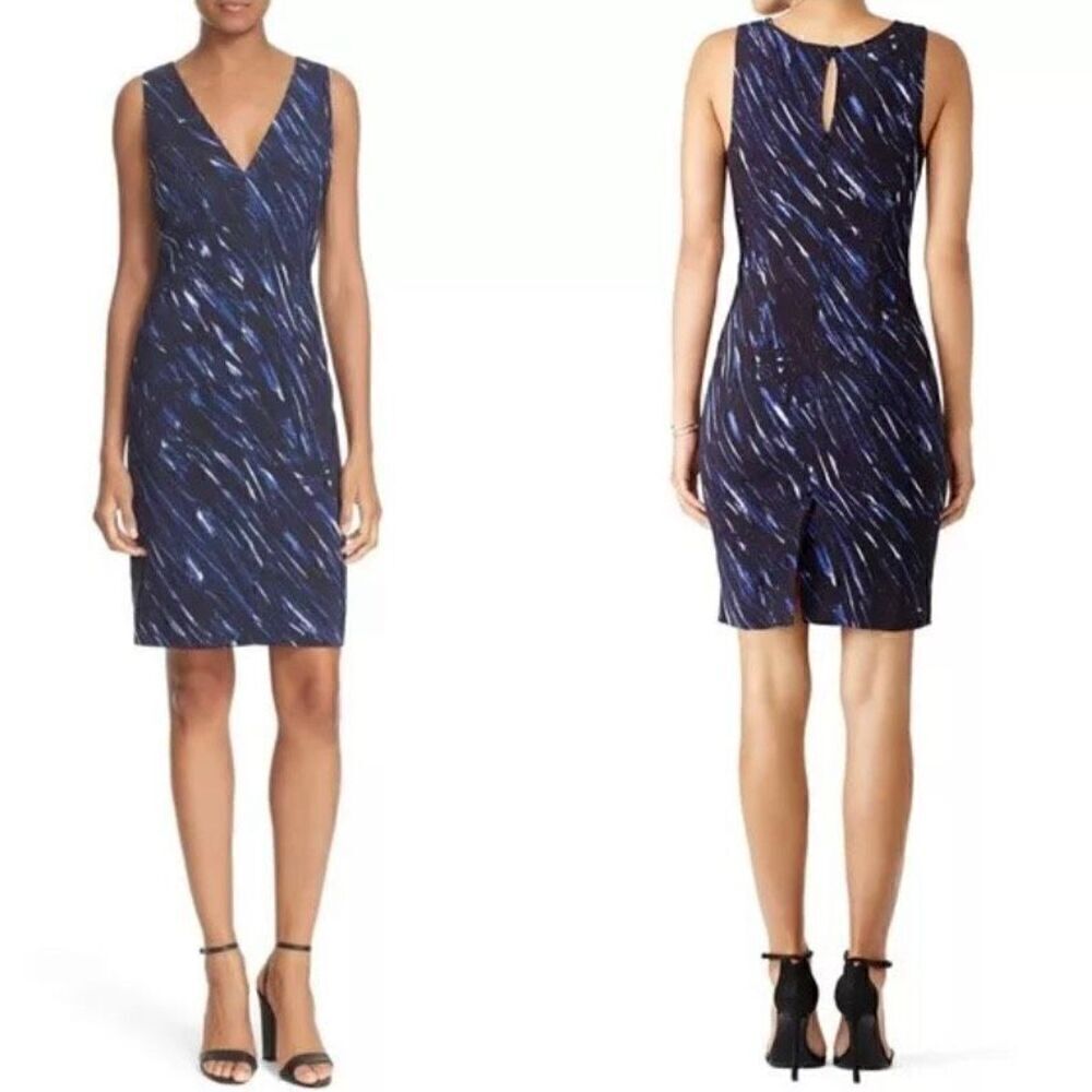 Milly Black & Blue Sleeveless Knee Length Sheath Business Work Dress Size 2
